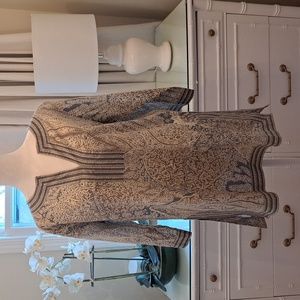 Gretchen‎ Scott Womens Lightweight Cotton Tunic Shirt Muted Tan/Blue Print Sz. M